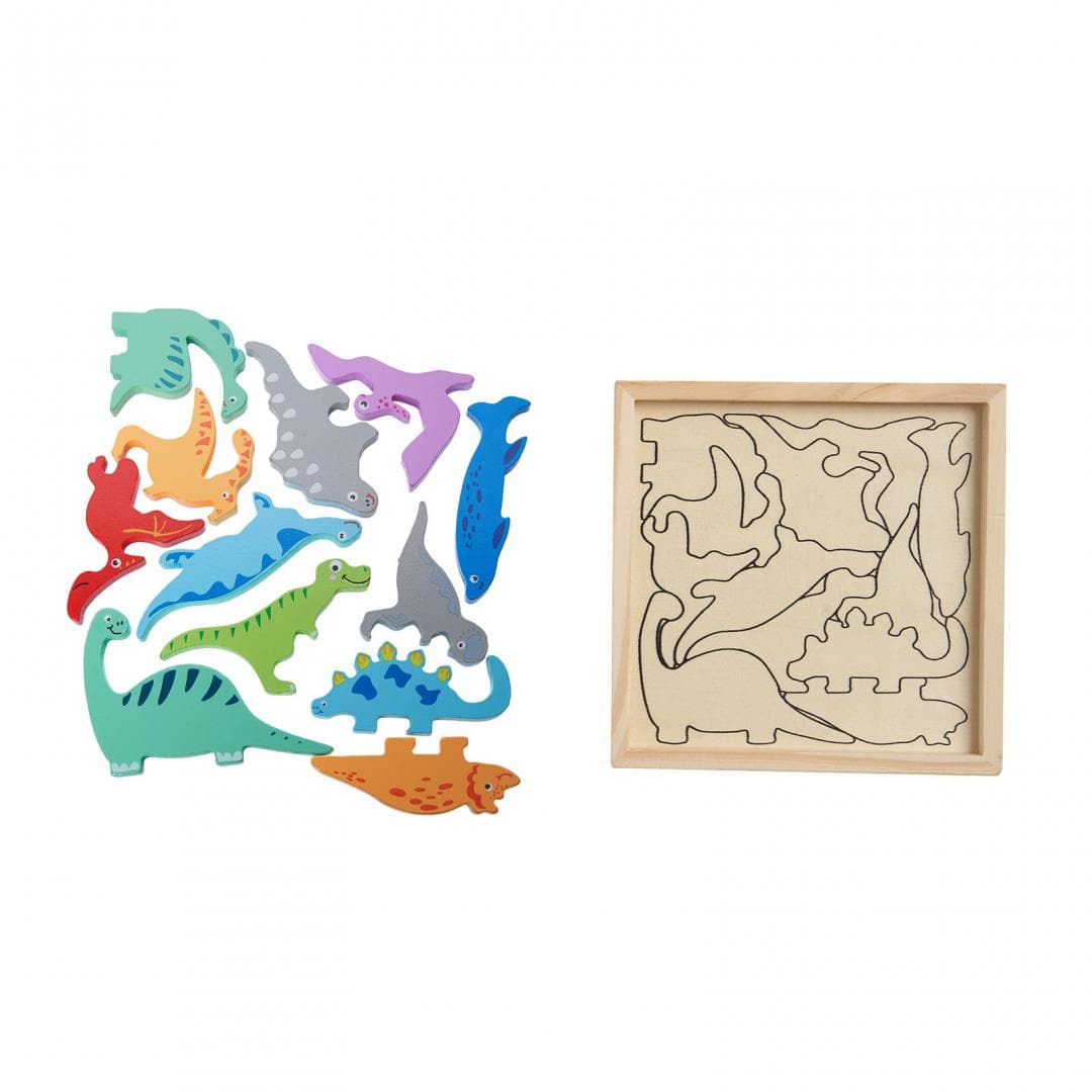 MomKi Jucării Puzzle Momki MKT1078CGH2 | Lemn, Dinozauri, 12 Piese, Educativ