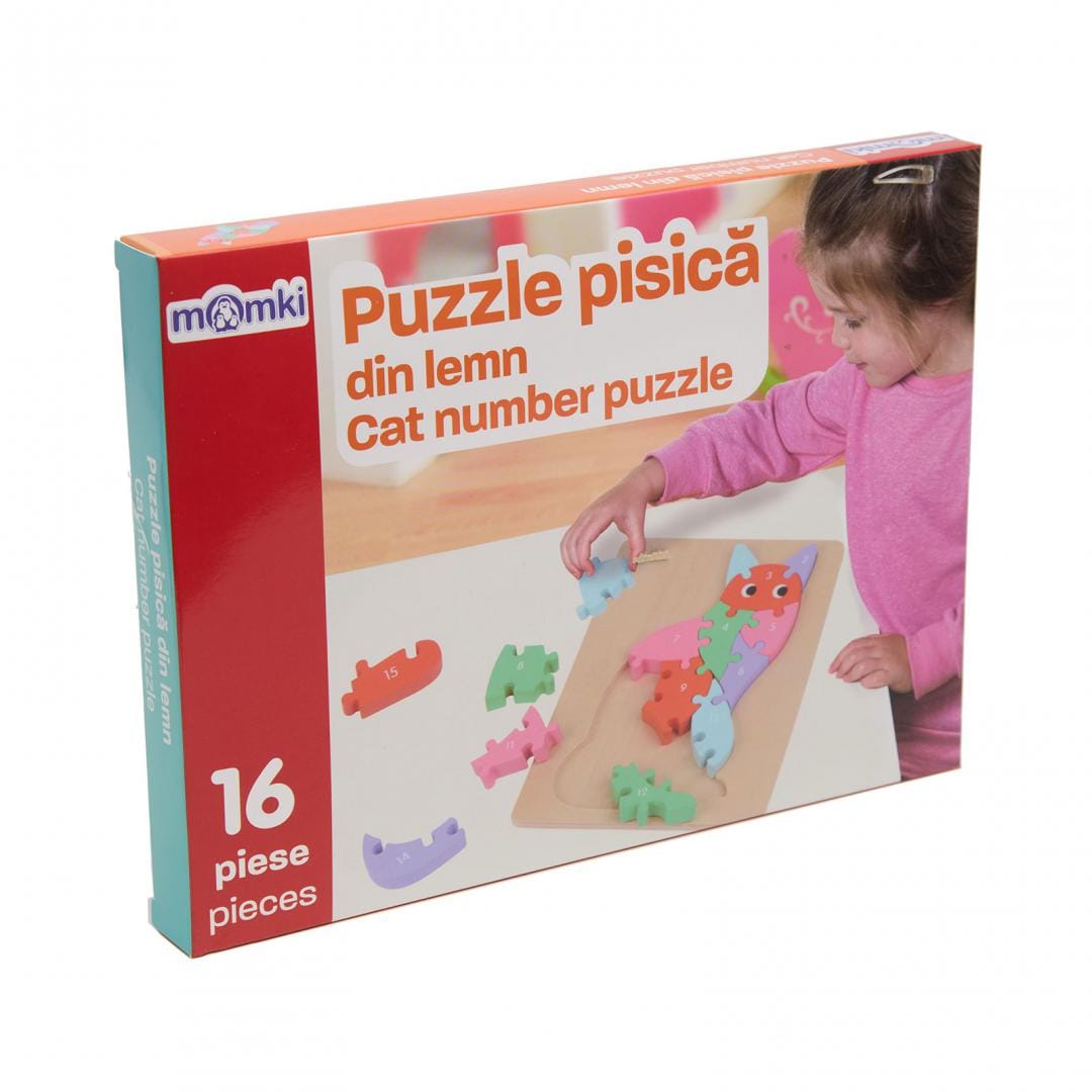 MomKi Jucării Puzzle Lemn MomKi MKT1074 | Pisica, 16 Piese, Copii