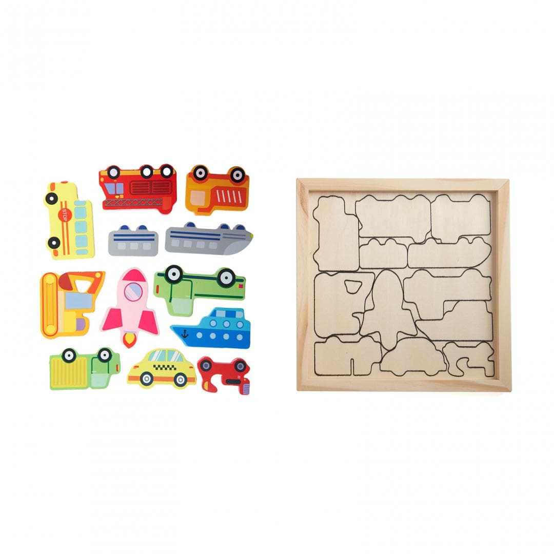 MomKi Jucării Puzzle din Lemn MomKi MKT1078CGH1 | Masini, 12 Piese, Educativ