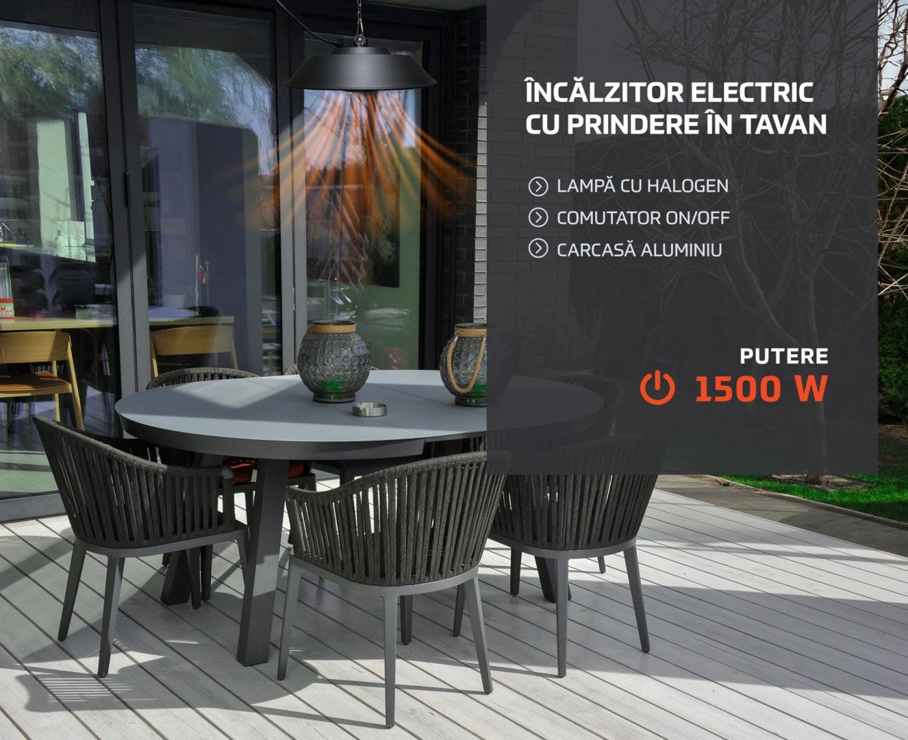 Heinner Incalzitor terasa Incalzitor Electric Heinner HR-SD011 | 1500W, Prindere Tavan