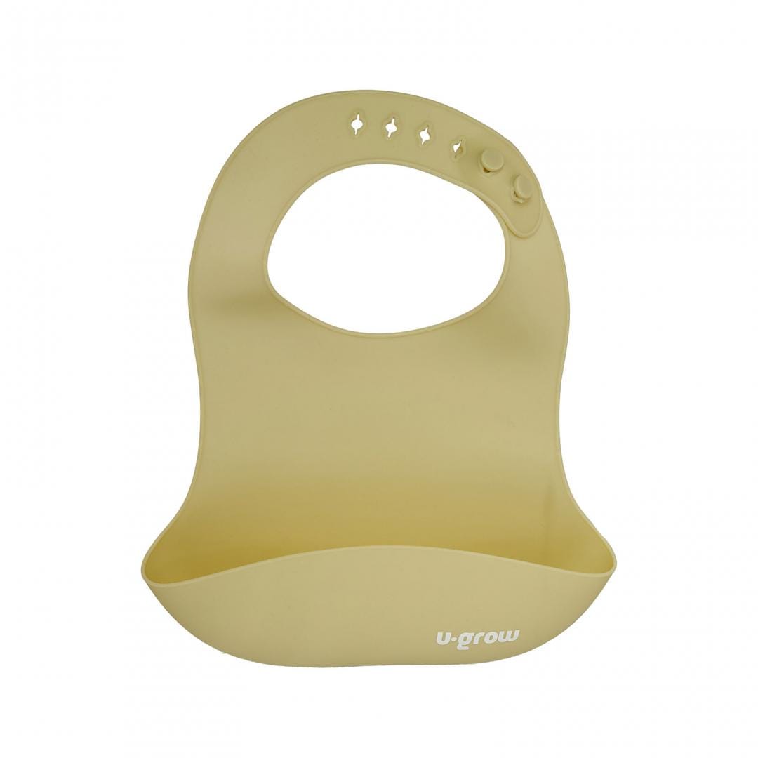 U-Grow Alimentație bebe Set Diversificare Silicon U-Grow UG-SET2OV | 5 Piese, Baveta, Bol, Farfurie, Lingurita, Furculita, Olive