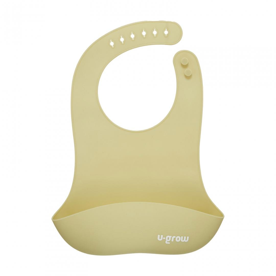 U-Grow Alimentație bebe Set Diversificare Silicon U-Grow UG-SET2OV | 5 Piese, Baveta, Bol, Farfurie, Lingurita, Furculita, Olive