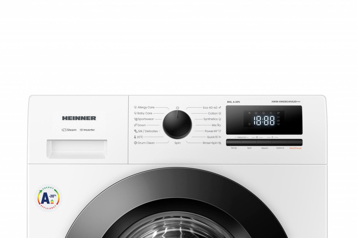 Heinner Masina de spalat rufe Masina de Spalat Rufe Heinner HWM-HME8014IVA20+++ | 8kg, 1400RPM, A+++, Inverter, 59.5x54x84.5cm