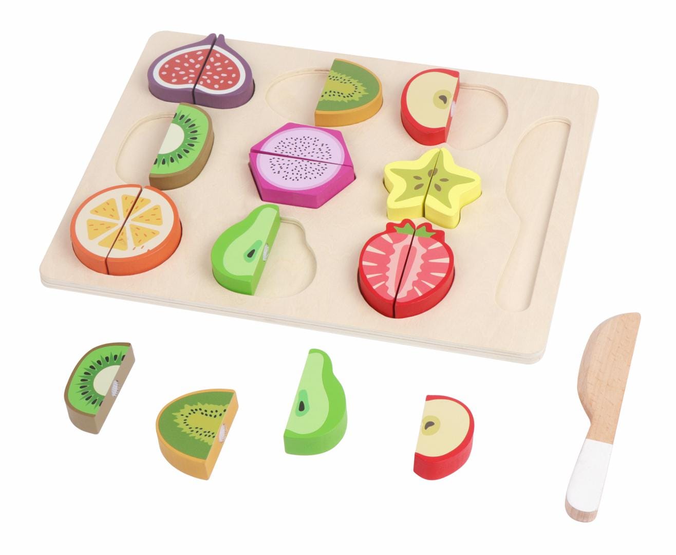 MomKi Jucării Jucarie MomKi MKT1536 | Set Feliat Fructe, Lemn, Educativ, Cadou Copii