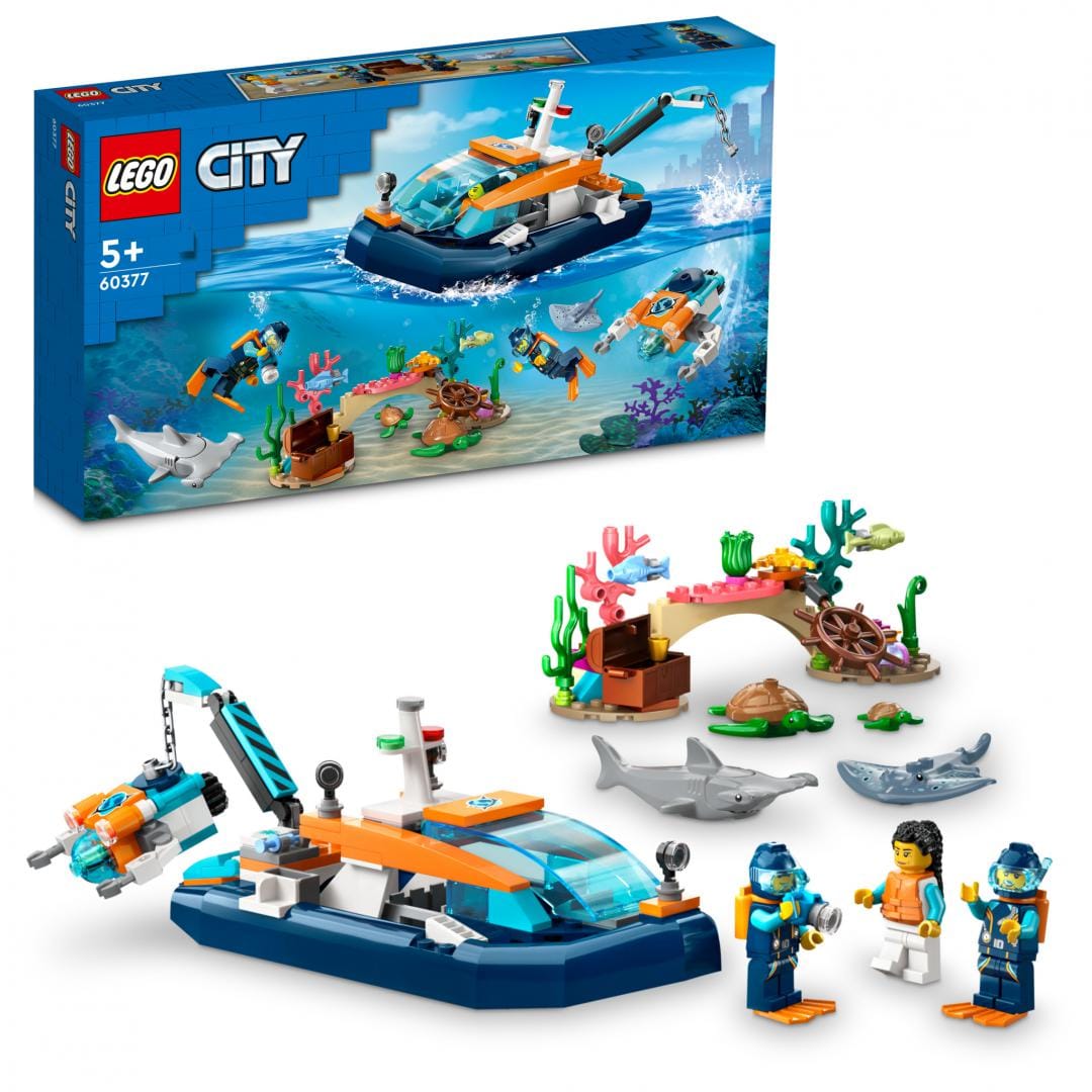 Lego Jucării Set Constructie LEGO City 60377 | Barca pentru Scufundari, Submarin, Cadou