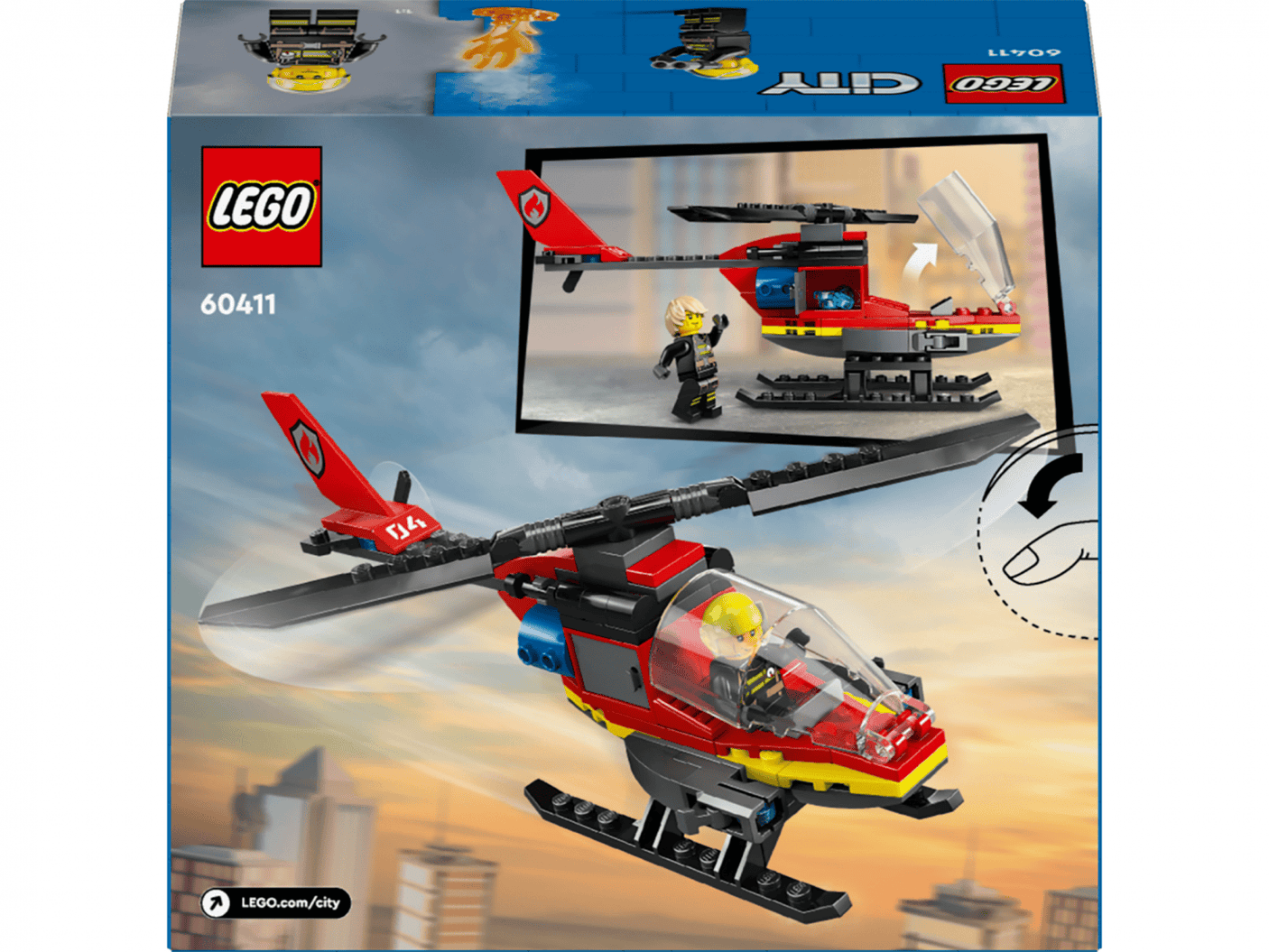 Lego Jucării Set Constructie LEGO City 60411 | Elicopter Pompieri, Cadou Copii, 88 Piese