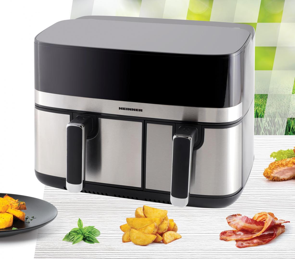 Heinner Air Fryer Air Fryer Heinner HAF-H9DB17BKS | Dubla, 9L, 2400W, 8 Programe, Negru