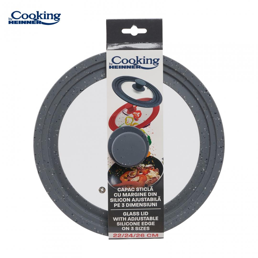 Heinner Capac oala Capac Oala Heinner HR-AER-22D26G | 22/24/26cm, Sticla, Margine Silicon, Gri