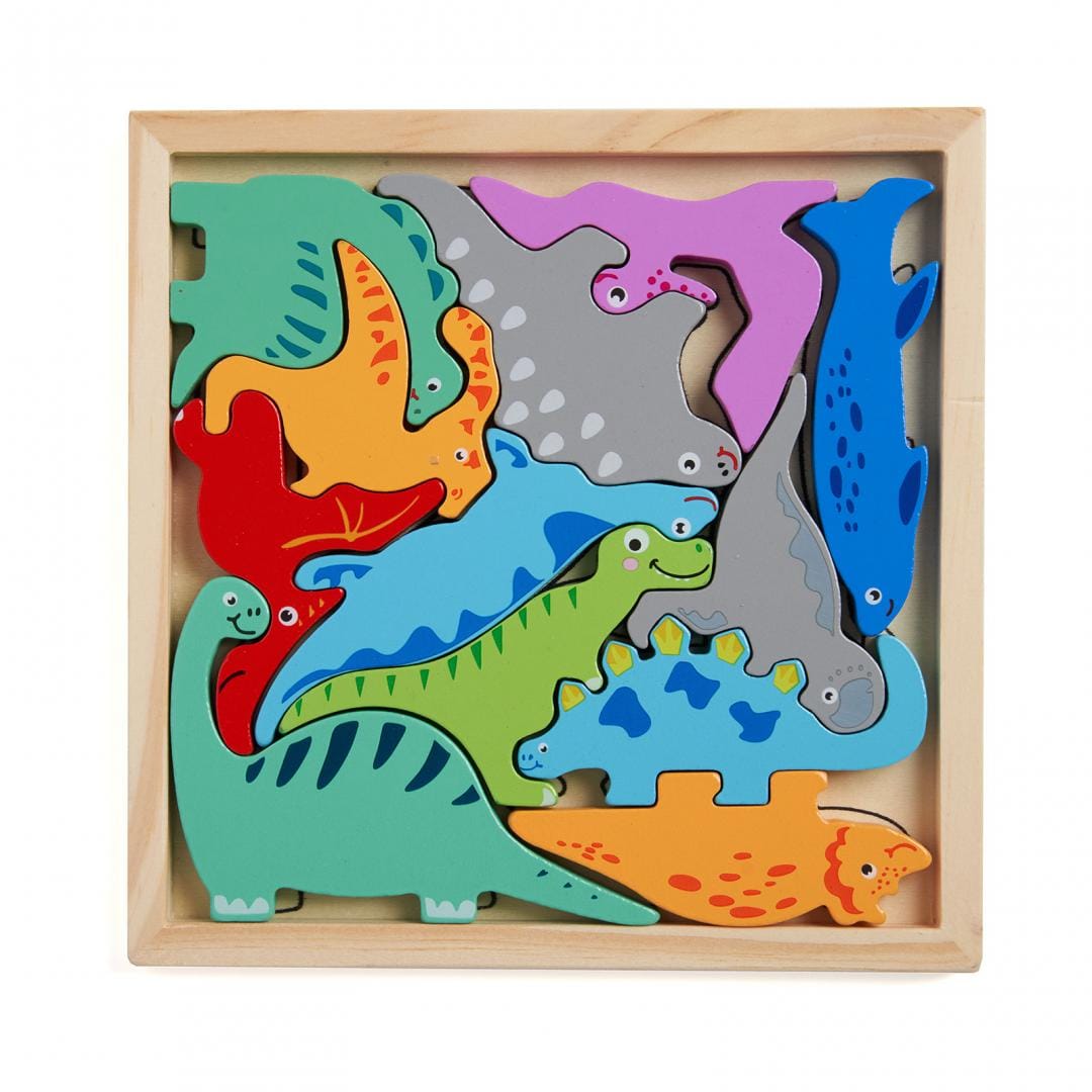 MomKi Jucării Puzzle Momki MKT1078CGH2 | Lemn, Dinozauri, 12 Piese, Educativ