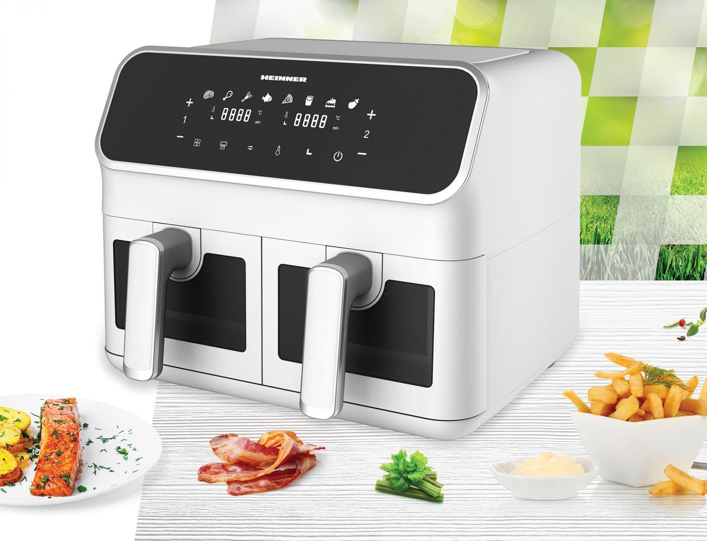 Heinner Air Fryer Air Fryer Heinner HAF-H8DB17WH | Dubla, 8L, 2x2000W, Alb