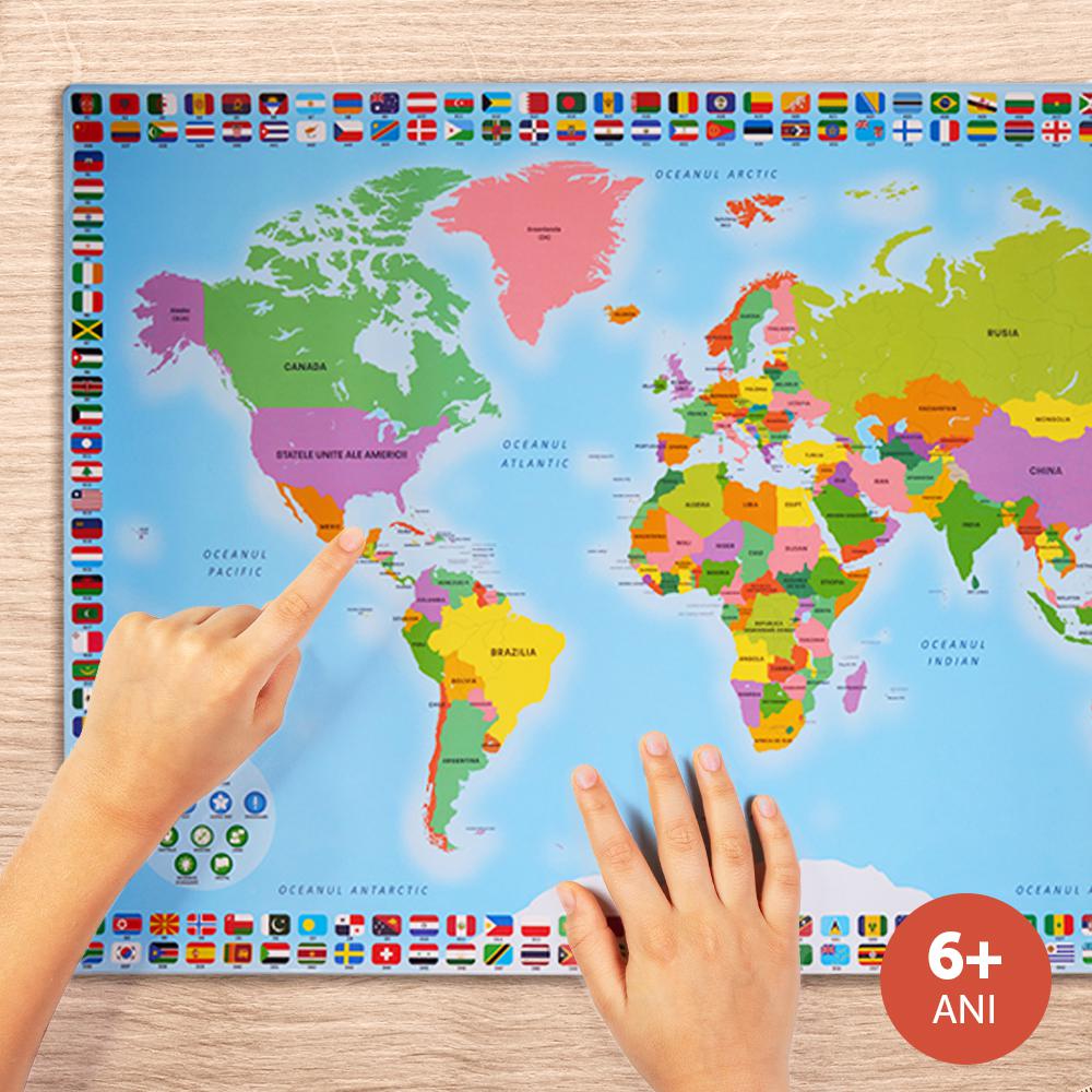MomKi Jucării Jucarie Educativa MomKi ZN0008 | Harta Lumii Bilingva Ro/En, Creion Interactiv