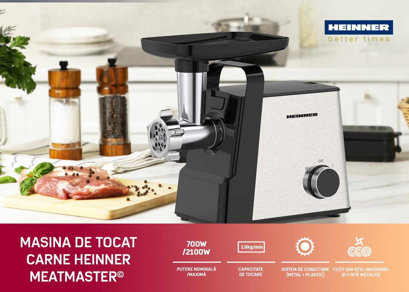 Heinner Masina de tocat Masina de tocat Heinner MeatMaster HMG-2100SS3 | 2100W, Inox
