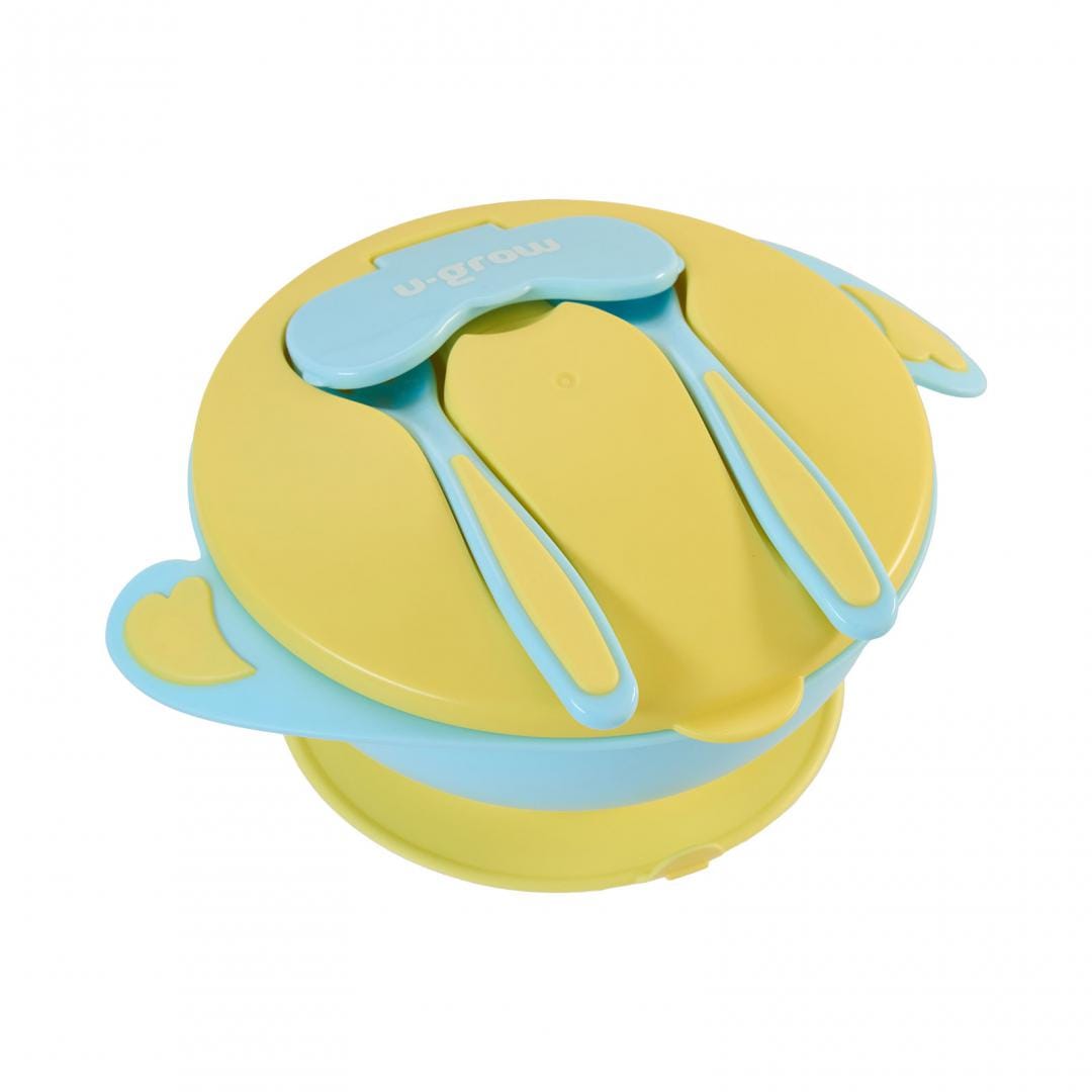 U-Grow Alimentație bebe Bol Compartimentat U-Grow A-1104BL | Ventuza Antialunecare, Capac, Lingurita, Furculita, Blue