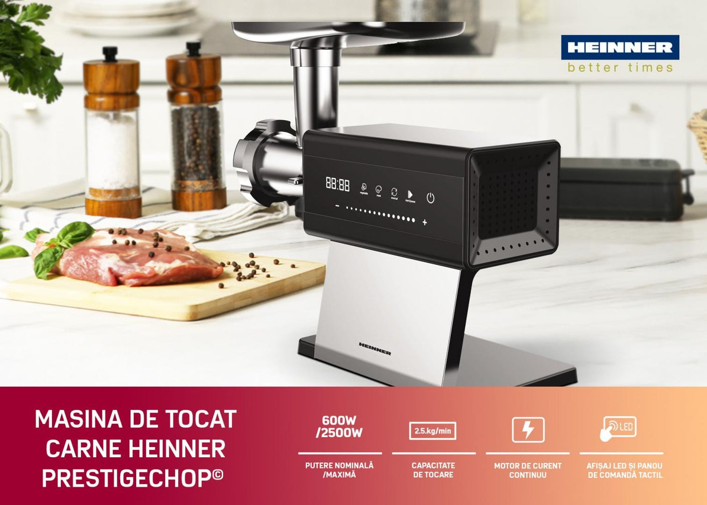 Heinner Masina de tocat Masina de Tocat Heinner HMG-DTSS2500 | 2500W, Inox, 3 Discuri