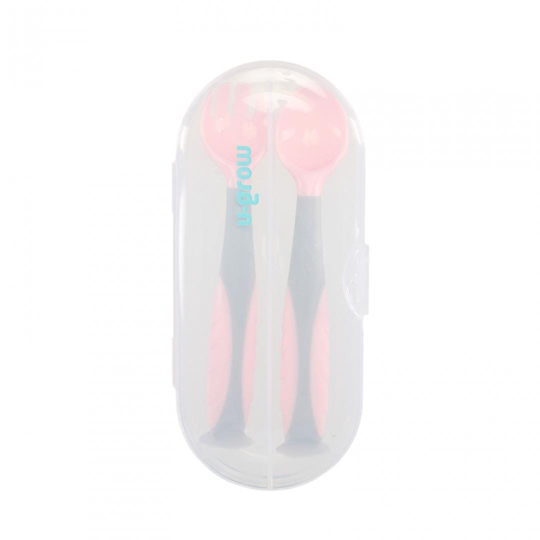 U-Grow Alimentație bebe Set Lingurita si Furculita U-Grow UG-218PK | Roz, Silicon