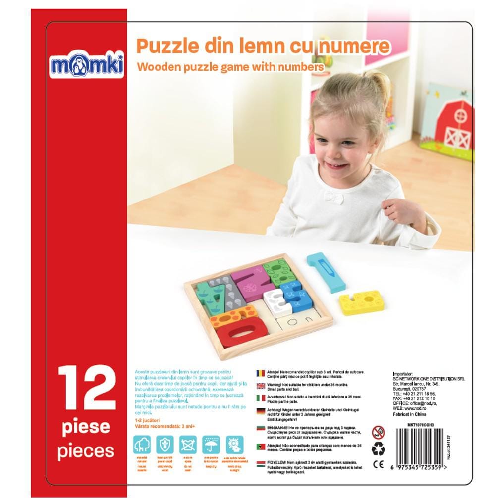 MomKi Jucării Puzzle din Lemn MomKi MKT1078CGH3 | cu Numere, 12 Piese, Educativ