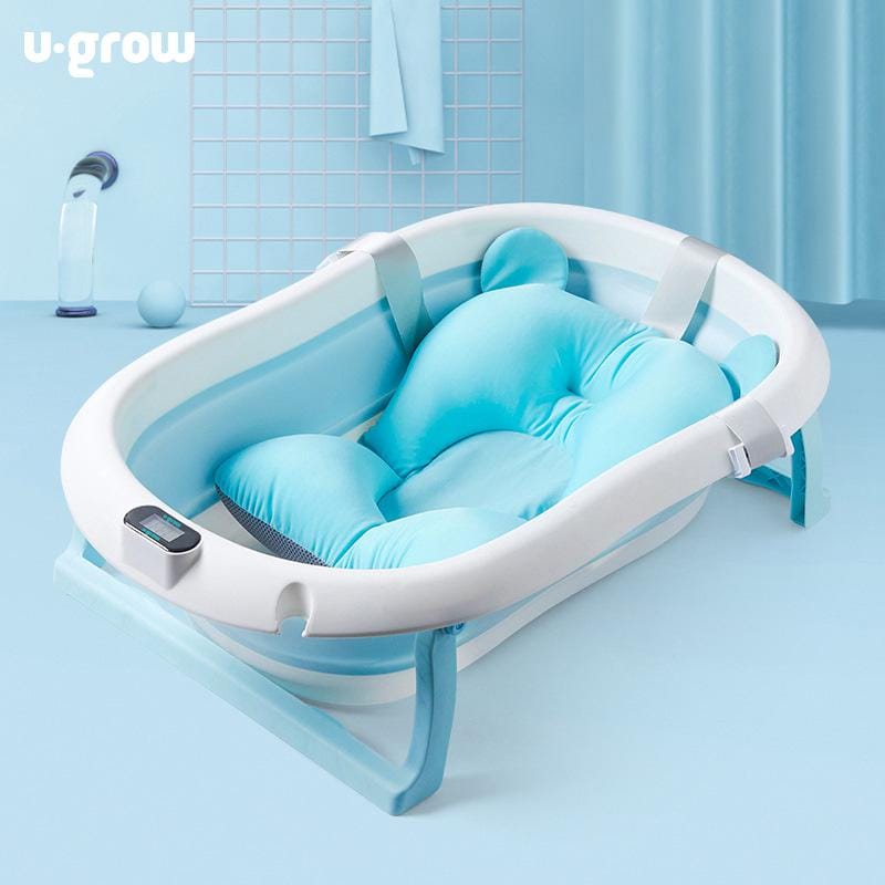 U-Grow Îngrijire bebe Cadita Pliabila pentru Bebelusi U-Grow UGCT-0055-BL | Termometru Digital, Pernuta, Dop Scurgere, Albastru