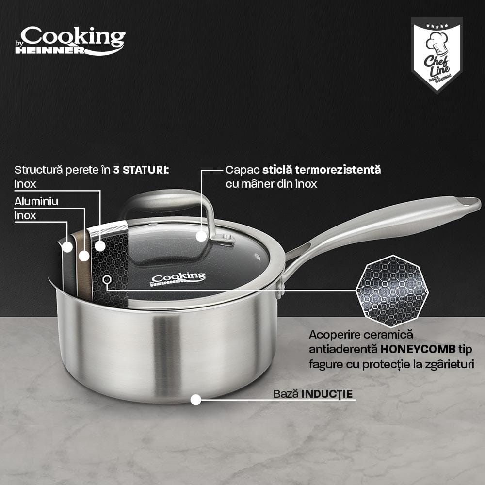 Heinner Caserola Caserola Heinner HR-MRK-18 | 18cm, 2L, Inox, 3 Straturi, Capac Sticla