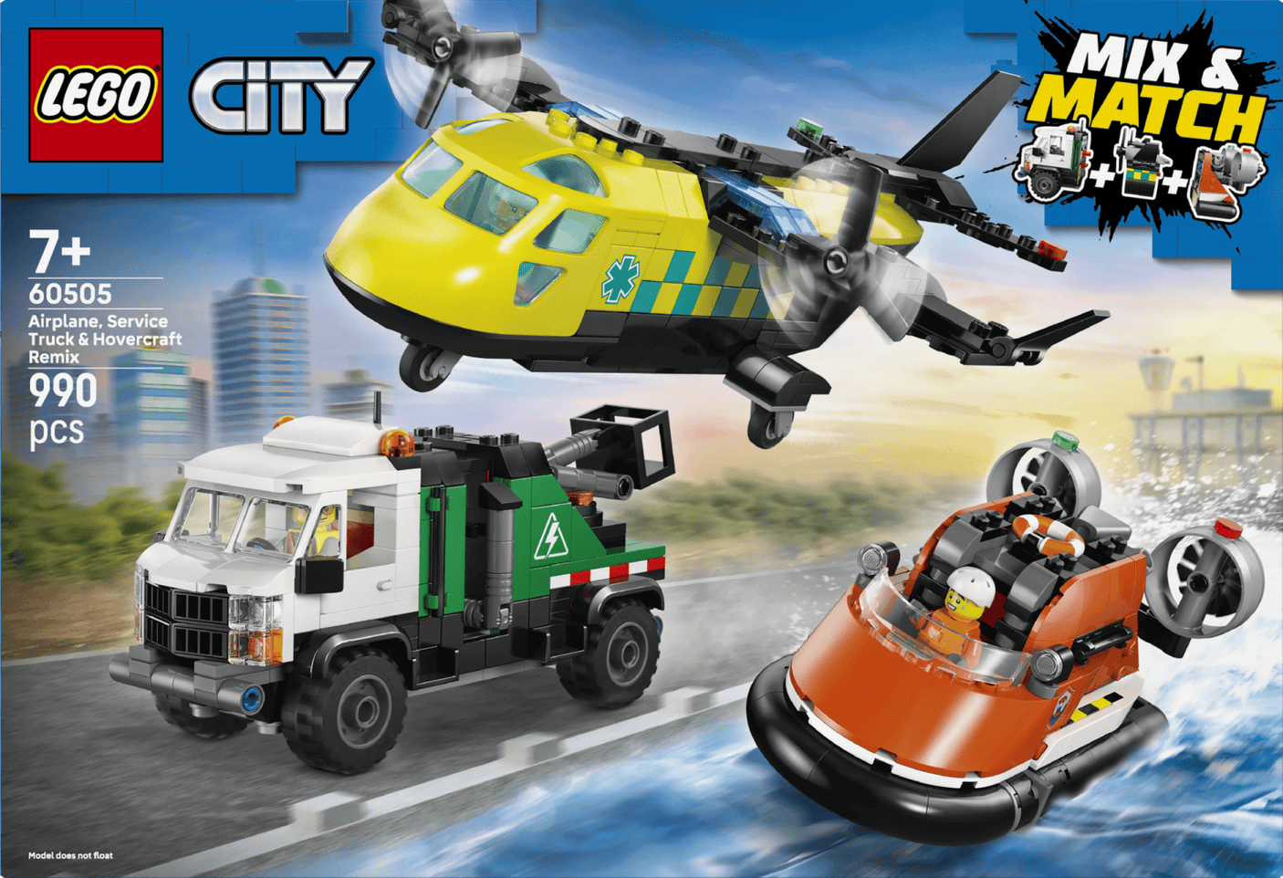 Lego Jucării Set Constructie LEGO City 60505 | Avion, Autospeciala Service, Aeroglisor