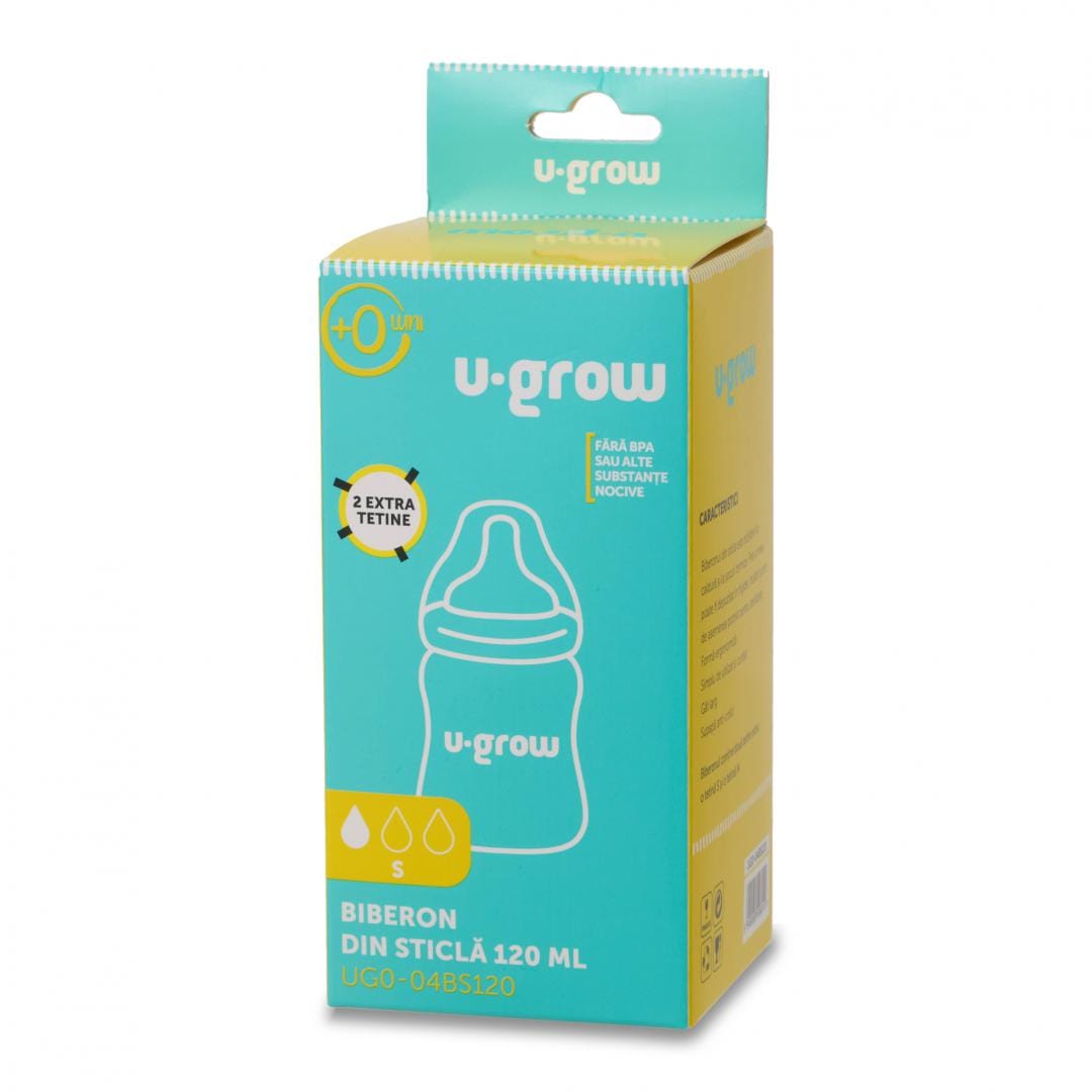U-Grow Alimentație bebe Biberon Sticla U-Grow UG0-04BS120 | 120ml, 2 Tetine Extra