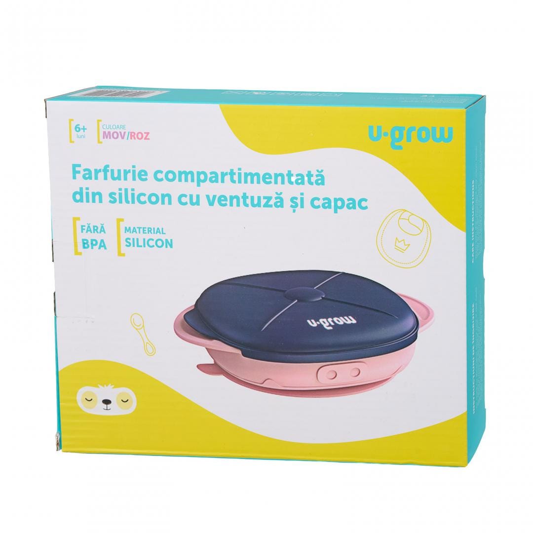 U-Grow Alimentație bebe Farfurie Silicon U-Grow UG-239PP | Cu Capac, Mov