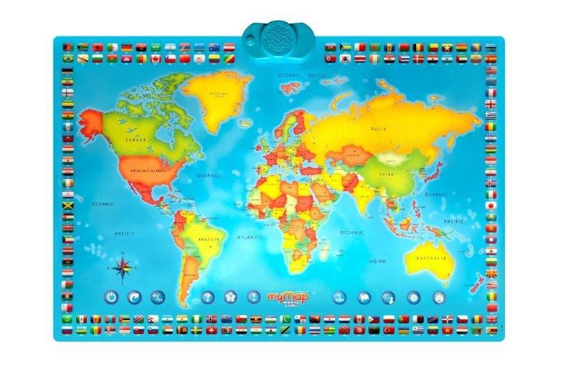MomKi Jucării Jucarie Educativa MomKi ZN0001 | Harta Interactiva, Bilingva Ro-En, Lumii
