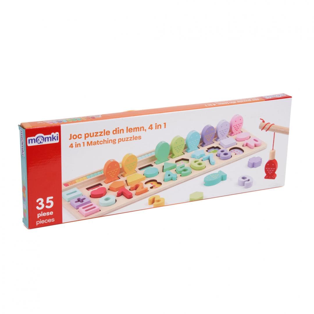 MomKi Jucării Puzzle Lemn MomKi MKT1009 | 4 in 1, 35 Piese, Educativ, Multicolor