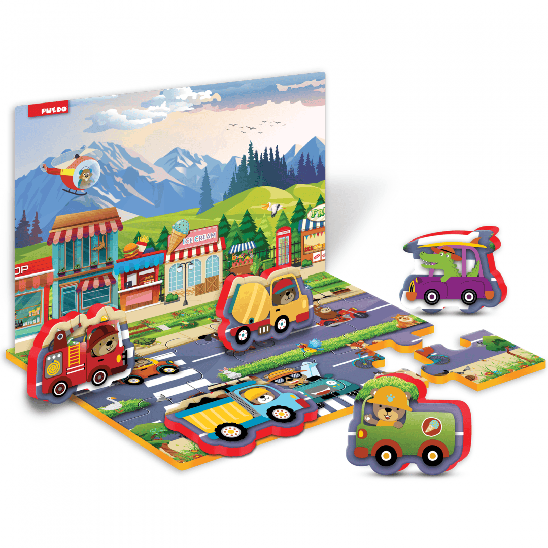 Puedo Toys Jucării Puzzle Puedo Toys PUEDOB2216 | Spuma EVA, Masini si Semne Circulatie, 17 Piese