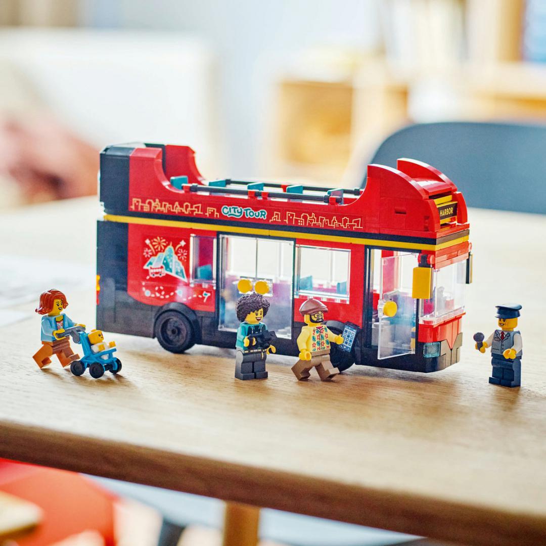 Lego Jucării Set Constructie LEGO City 60407 | Autobuz Turistic Rosu cu Etaj, Cadou