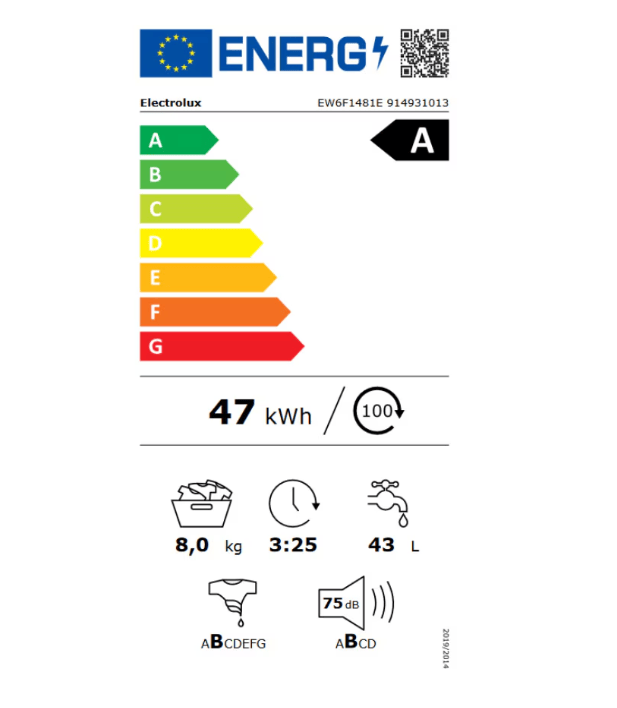 Electrolux Masina de spalat rufe Masina de spalat rufe Electrolux EW6F1481E | 8kg, 1400rpm, Clasa A, Motor Inverter, SensiCare, 60x57.6x85cm