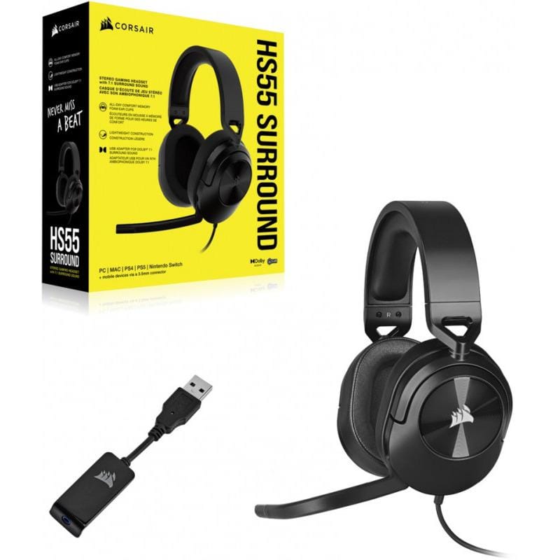 Corsair Casti Căști Gaming Corsair HS55 Surround CA-9011265-EU | Dolby Audio, Over-Ear, 20Hz-20kHz