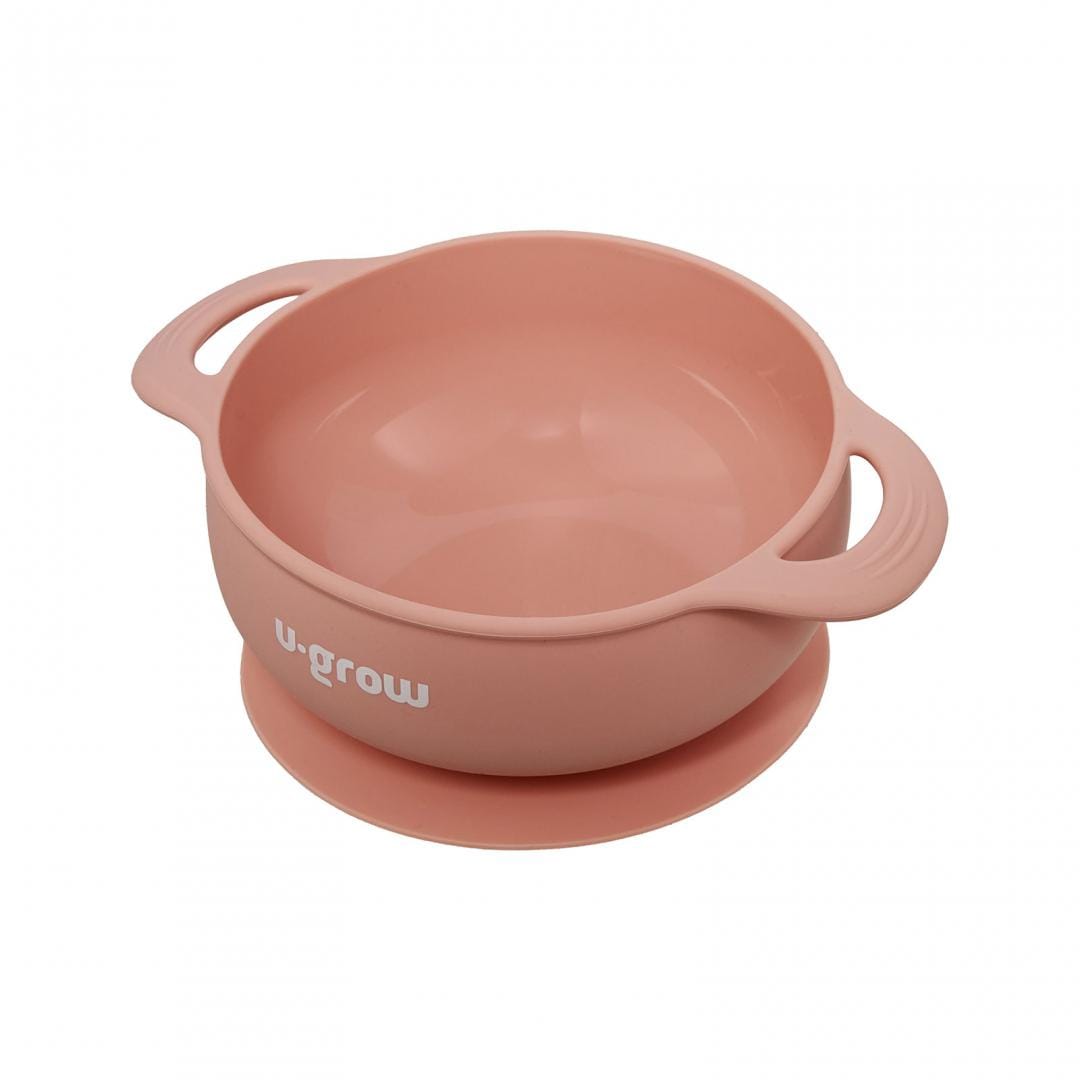 U-Grow Alimentație bebe Set Diversificare U-Grow UG-SET15PK | 3 Piese Silicon, Bol, Farfurie, Cana cu Cioc, Roz