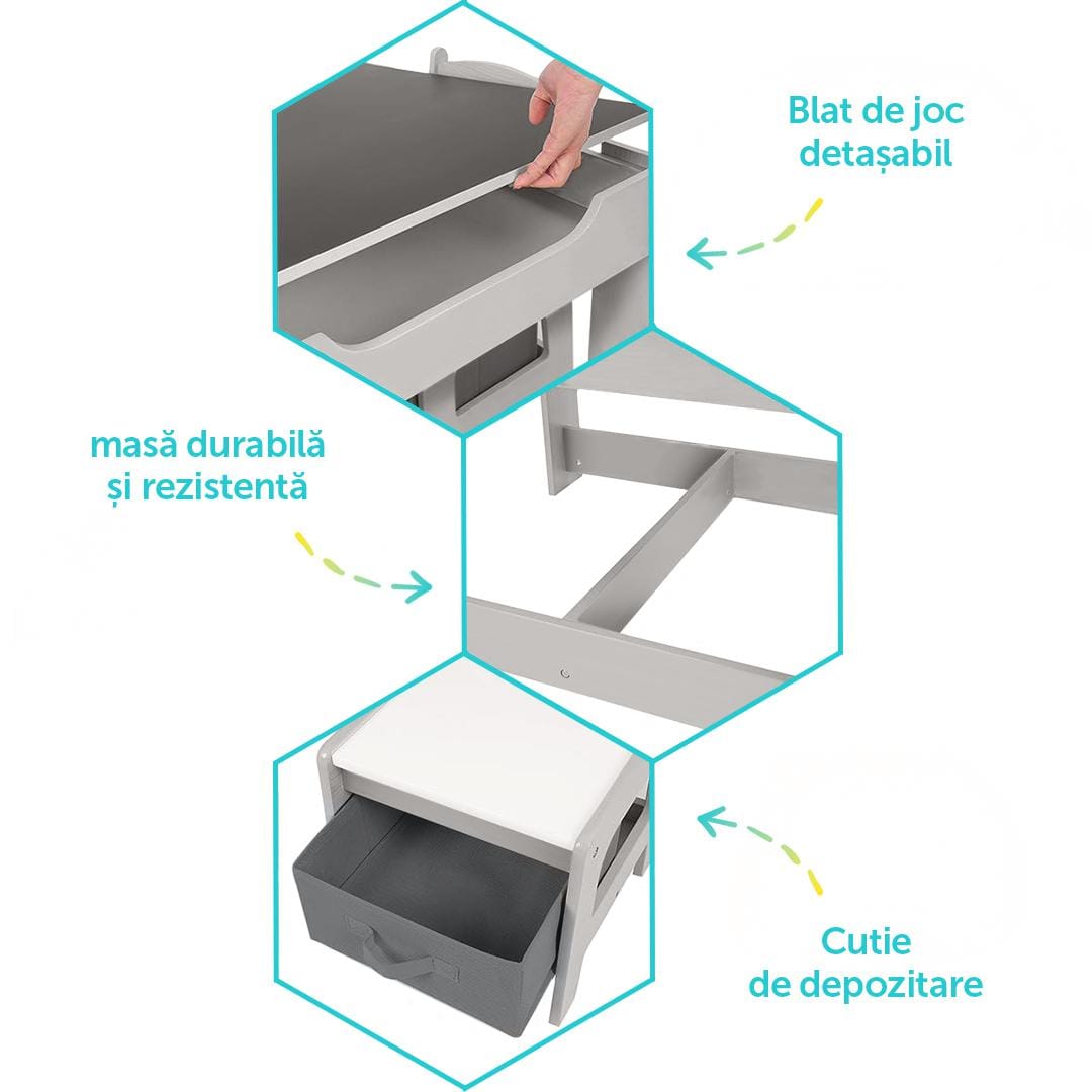 U-Grow Îngrijire bebe Set Masuta si 2 Scaune Pentru Copii U-Grow UGMS-5601-GR | MDF, Alb