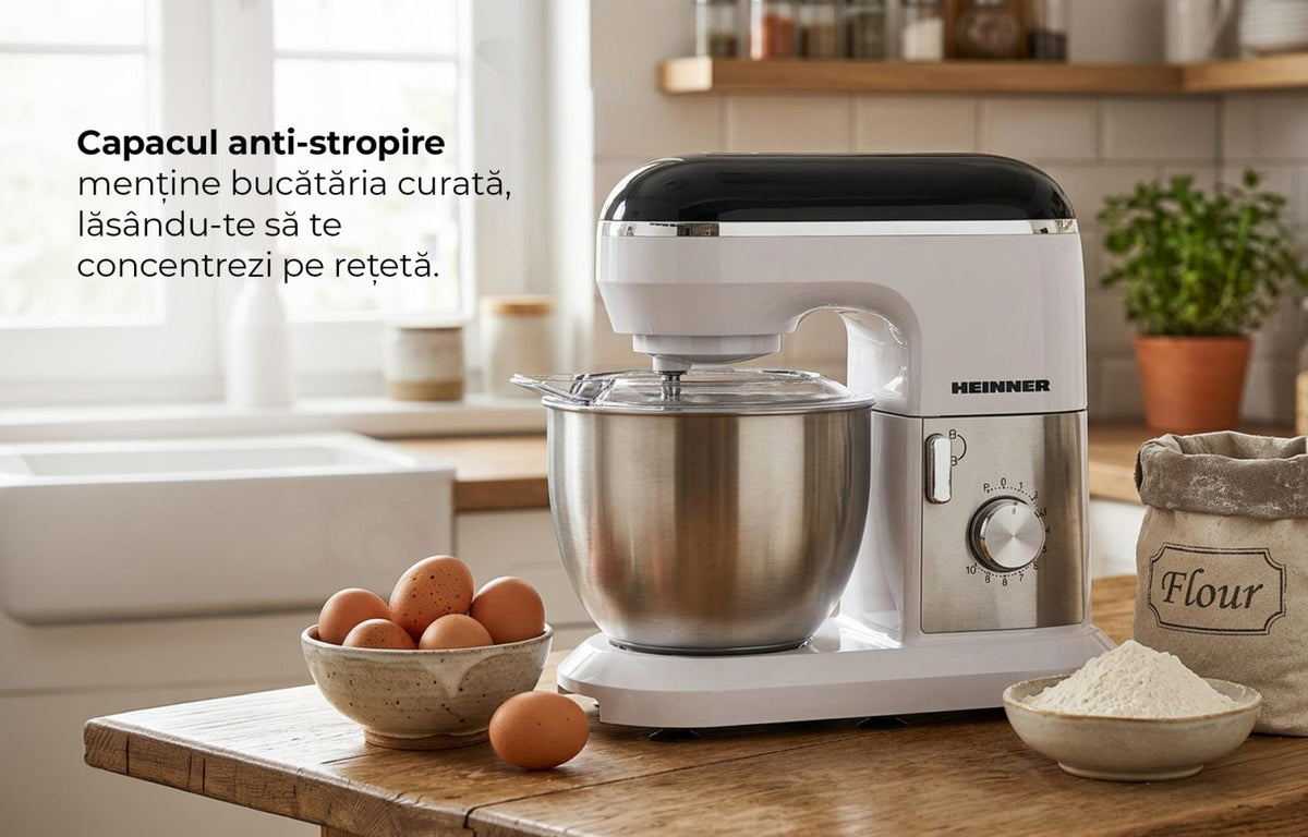 Heinner Mixer Mixer Planetar Heinner HPM-1010WHBK | 1010W, 5.5L, 6 Viteze, Alb-Negru