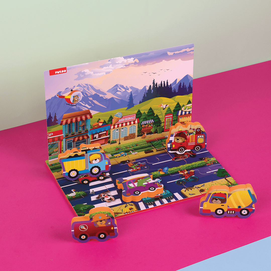 Puedo Toys Jucării Puzzle Puedo Toys PUEDOB2216 | Spuma EVA, Masini si Semne Circulatie, 17 Piese