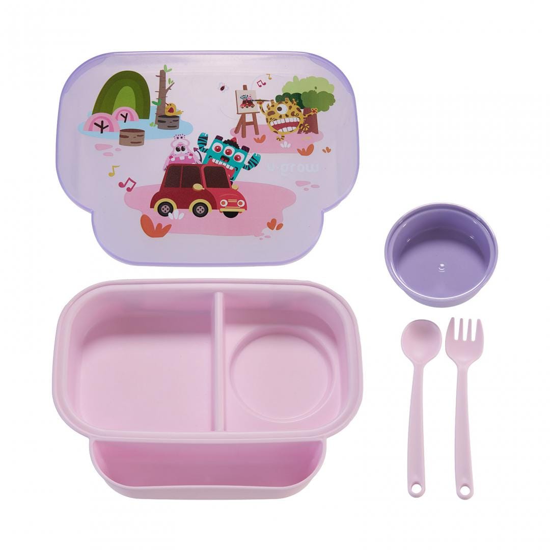 U-Grow Alimentație bebe Farfurie Compartimentata U-Grow A-1420PP | Cu Capac, Lingurita, Furculita, Mov