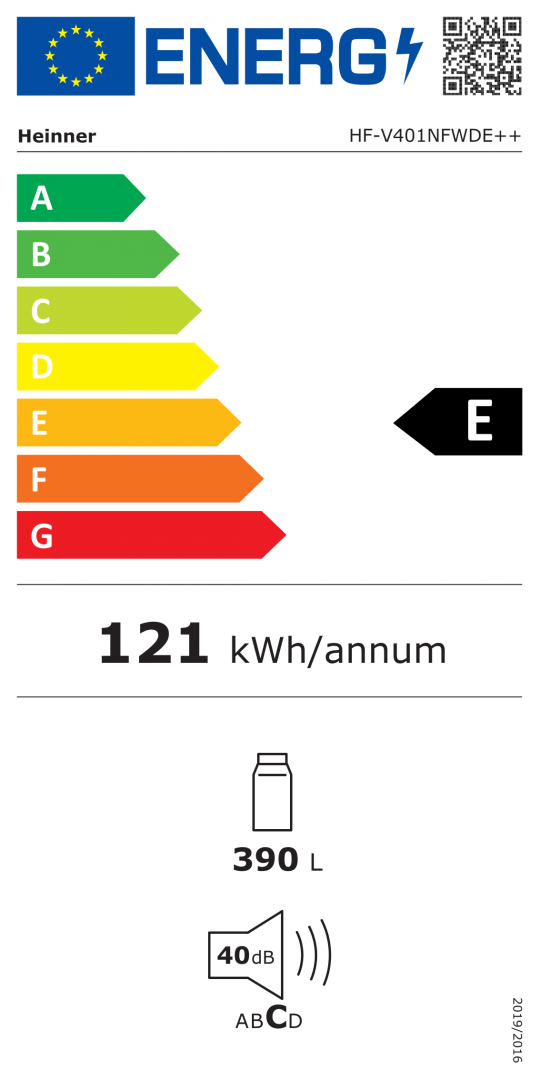 Heinner Frigider Frigider Heinner HF-V401NFWDE++ | 401L, No Frost, A++, Alb, 59.5x65x186cm