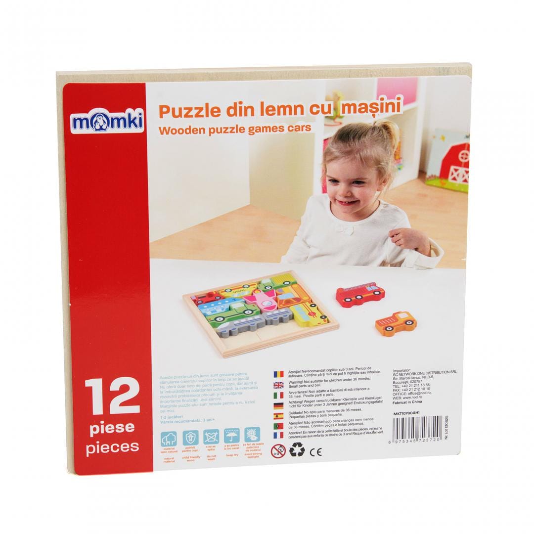 MomKi Jucării Puzzle din Lemn MomKi MKT1078CGH1 | Masini, 12 Piese, Educativ