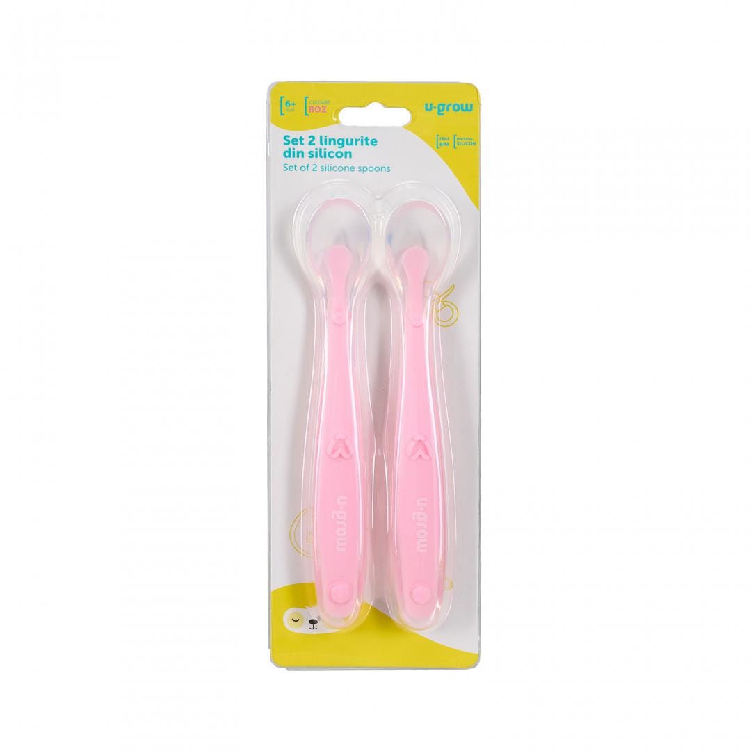 U-Grow Alimentație bebe Lingurite Silicon U-Grow UG-032PK | Set 2buc, Roz, Bebe