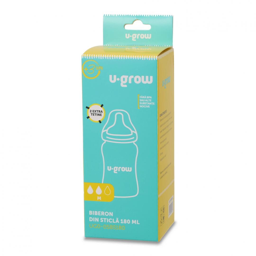 U-Grow Alimentație bebe Biberon Sticla U-Grow UG0-05BS180 | 180ml, 2 Tetine