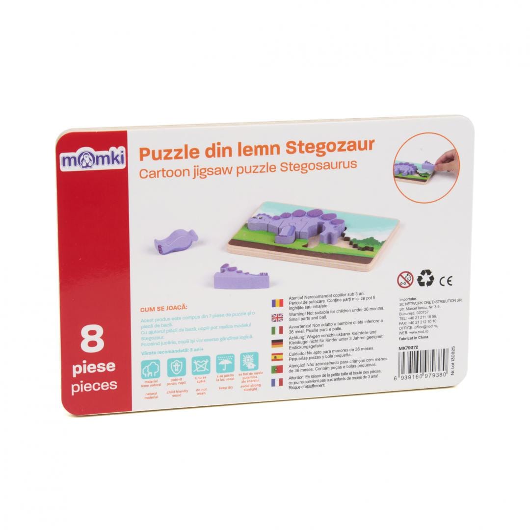 MomKi Jucării Puzzle Momki MK79372 | Lemn, Stegozaur, 8 Piese, Educativ