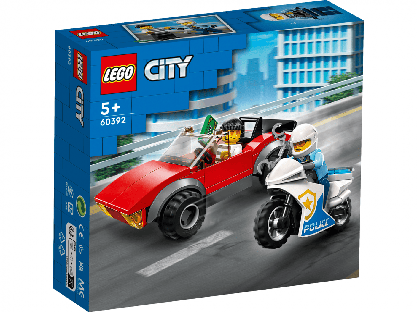 Lego Jucării Set Constructie LEGO City 60392 | Politist pe Motocicleta, Masina, Urmarire