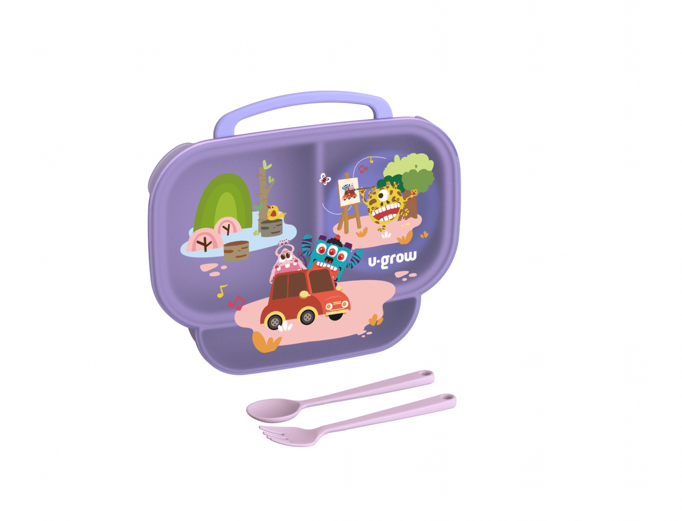 U-Grow Alimentație bebe Farfurie Compartimentata U-Grow A-1420PP | Cu Capac, Lingurita, Furculita, Mov