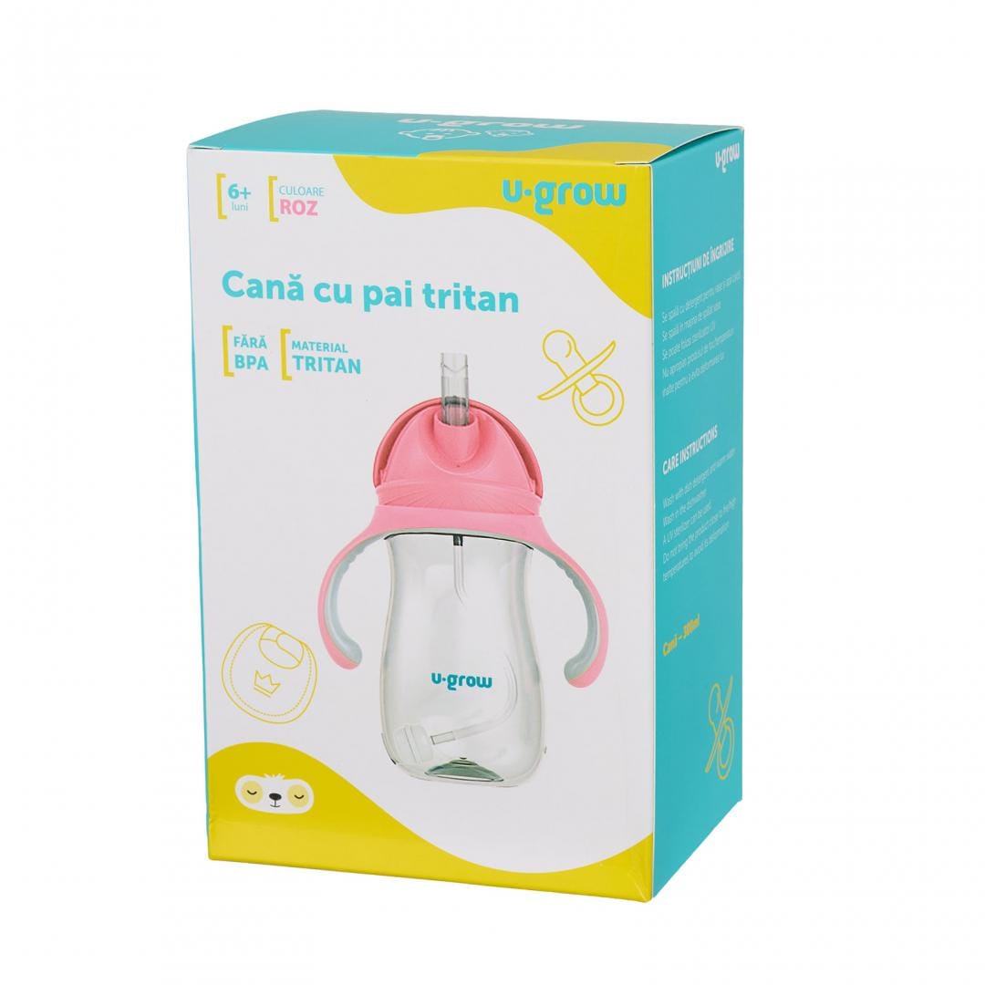 U-Grow Alimentație bebe Cana cu Pai U-Grow UG-895PK | Tritan, 300ml, Roz