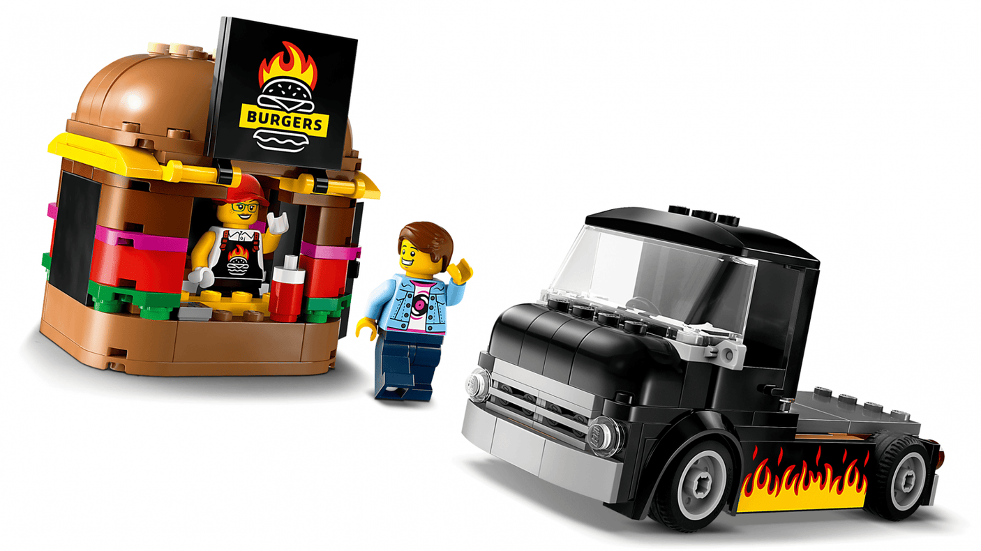 Lego Jucării Set Constructie LEGO City 60404 | Toneta cu Burgeri, Cafenea, Masina