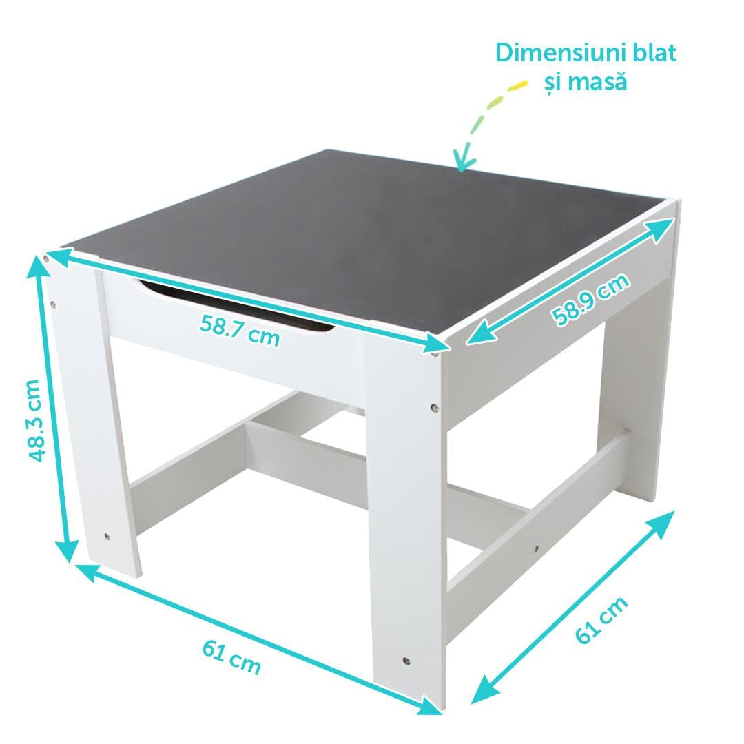 U-Grow Îngrijire bebe Set Masuta si 2 Scaune Pentru Copii U-Grow UGMS-5601-GR | MDF, Alb