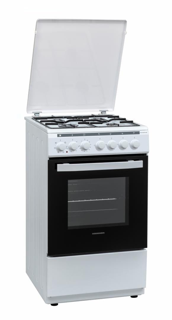 Heinner Aragaz Aragaz Mixt Heinner HFSC-V60LITGC-WH | 60cm, 4 Arzatoare, Cuptor Gaz, Alb, 50x60x85cm