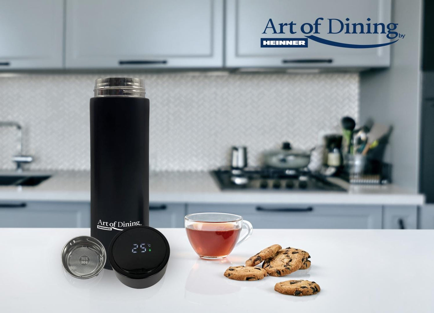 Heinner Articole bucatarie Termos Heinner HR-AER-TM45N | 450ml, Inox, Indicator LED Temperatura, Negru