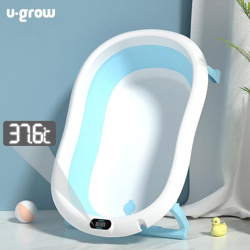 U-Grow Îngrijire bebe Cadita Pliabila pentru Bebelusi U-Grow UGCT-0055-BL | Termometru Digital, Pernuta, Dop Scurgere, Albastru