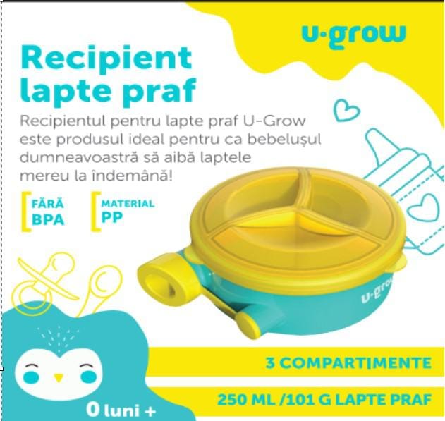 U-Grow Alimentație bebe Recipient Lapte Praf U-Grow A-1501BL | 3 Compartimente, 250ml